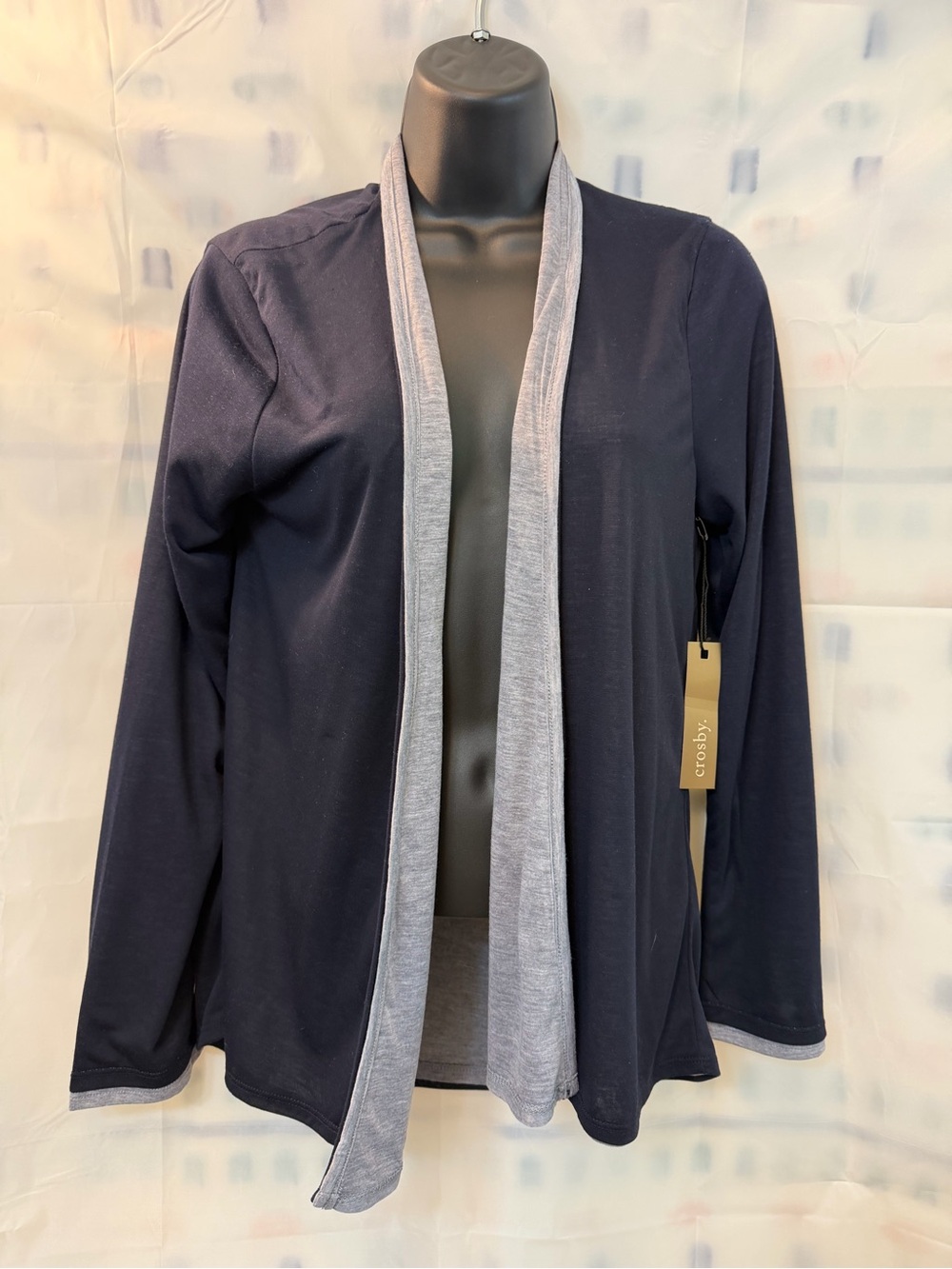 Crosby Navy and Gray Open-Front Cardigan Sweater